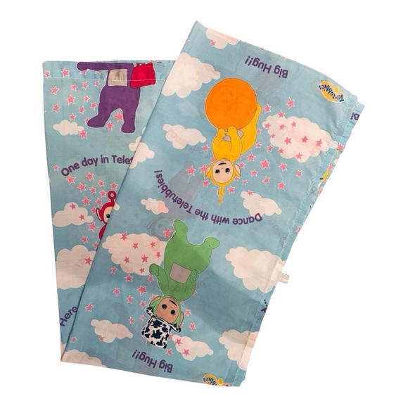 VTG Teletubbies 1998 Toddler Bed Crib Flat Sheet Tinky-Winky Dipsy Laa-Laa Po - Picture 1 of 8